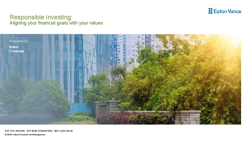 Responsible Investing: Aligning your financial goals with your values Prepared for: Name Company NOT
