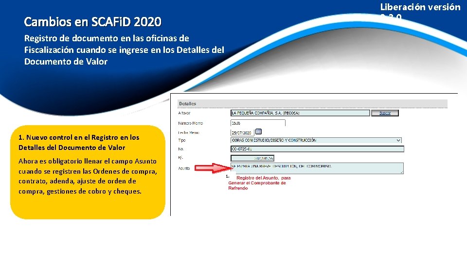 Liberación versión 3. 3. 0 Cambios en SCAFi. D 2020 Registro de documento en