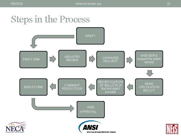 9/9/2020 www. neca-neis. org 18 Steps in the Process DRAFT PINS FORM BSR-9 FORM