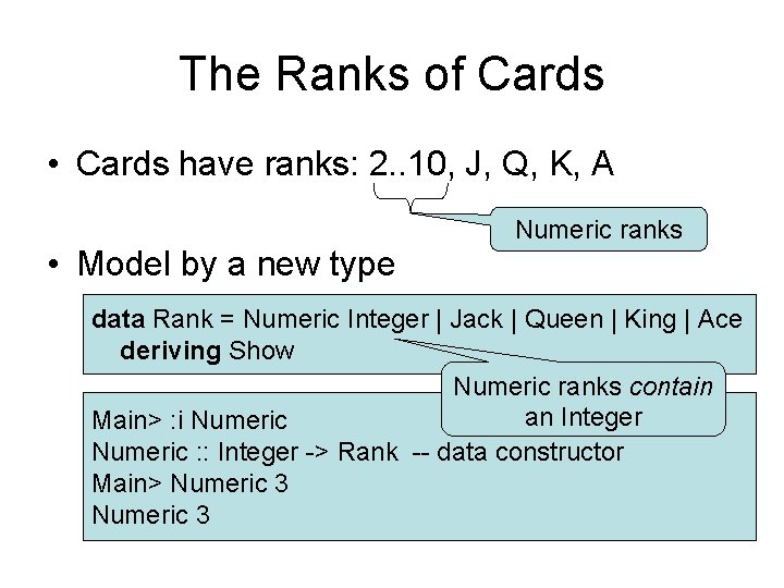 The Ranks of Cards • Cards have ranks: 2. . 10, J, Q, K,