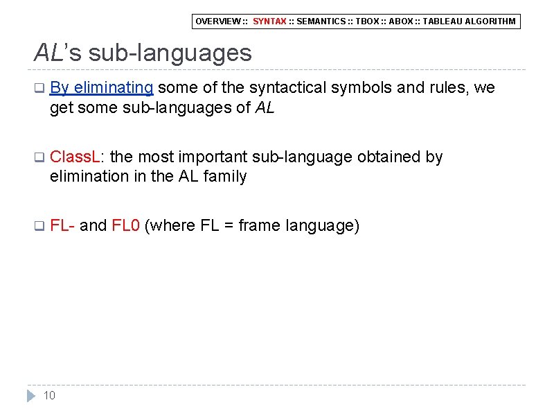 OVERVIEW : : SYNTAX : : SEMANTICS : : TBOX : : ABOX :