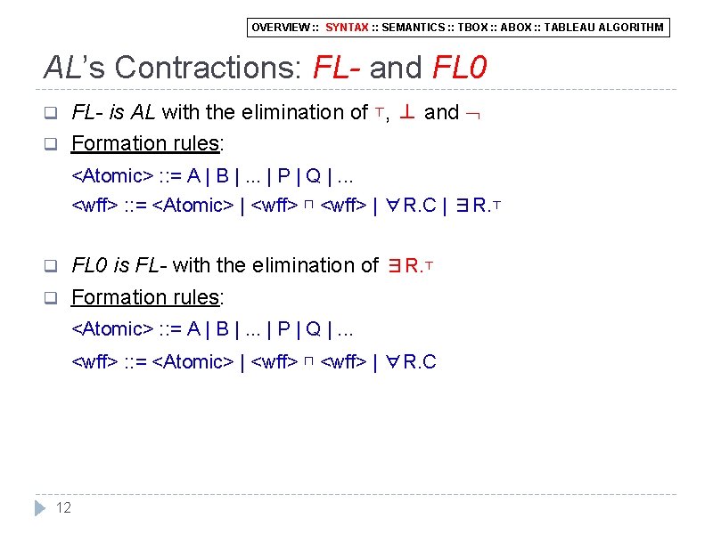 OVERVIEW : : SYNTAX : : SEMANTICS : : TBOX : : ABOX :