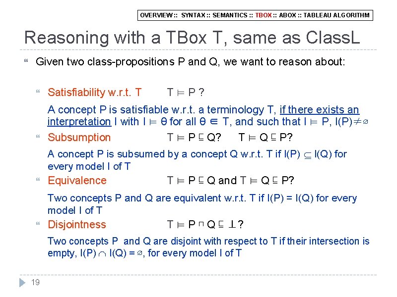 OVERVIEW : : SYNTAX : : SEMANTICS : : TBOX : : ABOX :