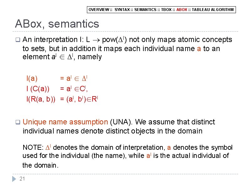 OVERVIEW : : SYNTAX : : SEMANTICS : : TBOX : : ABOX :