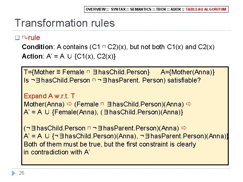 OVERVIEW : : SYNTAX : : SEMANTICS : : TBOX : : ABOX :