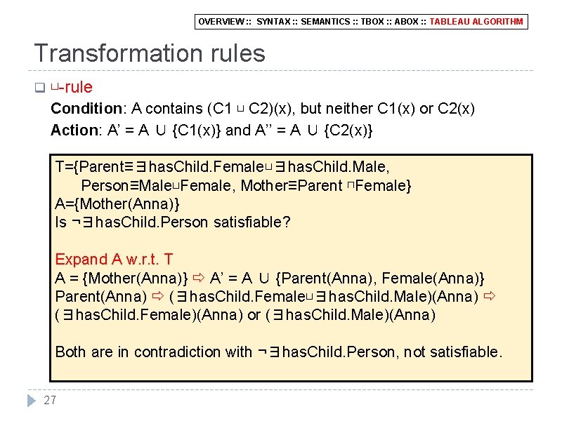 OVERVIEW : : SYNTAX : : SEMANTICS : : TBOX : : ABOX :