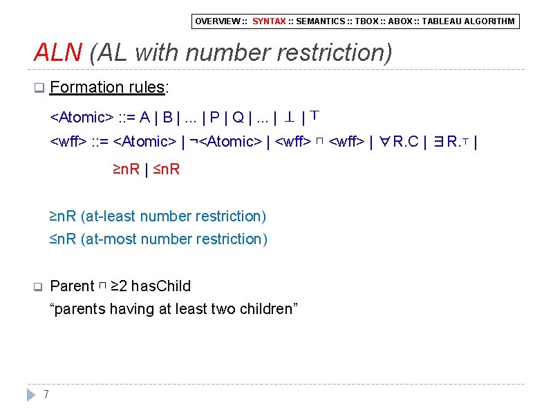 OVERVIEW : : SYNTAX : : SEMANTICS : : TBOX : : ABOX :