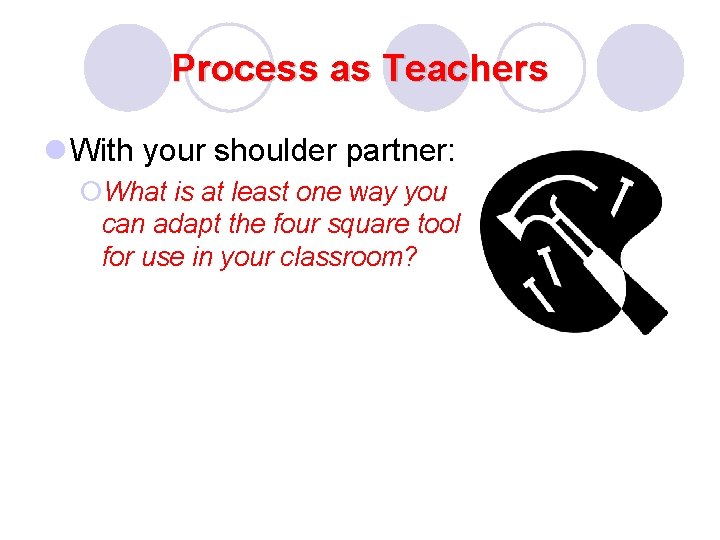 Process as Teachers l With your shoulder partner: ¡What is at least one way