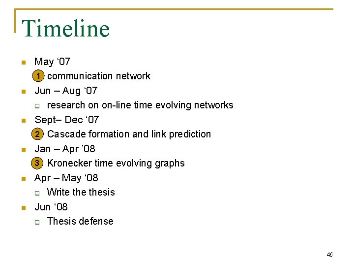 Timeline n n n May ‘ 07 1 communication network q Jun – Aug Timeline n n n May ‘ 07 1 communication network q Jun – Aug