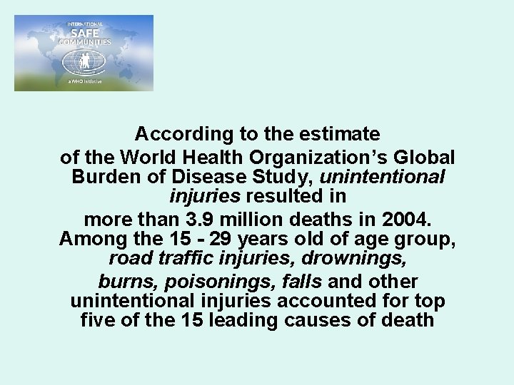 According to the estimate of the World Health Organization’s Global Burden of Disease Study,