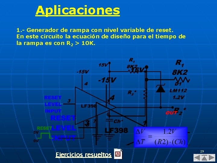 Aplicaciones 1. - Generador de rampa con nivel variable de reset. En este circuito