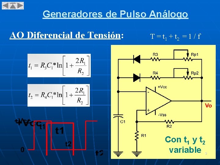 Generadores de Pulso Análogo AO Diferencial de Tensión: T = t 1 + t