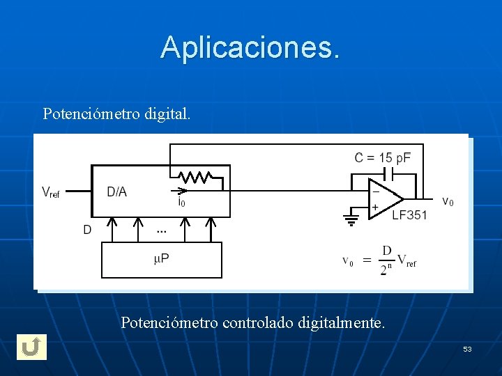 Aplicaciones. Potenciómetro digital. Potenciómetro controlado digitalmente. 53 