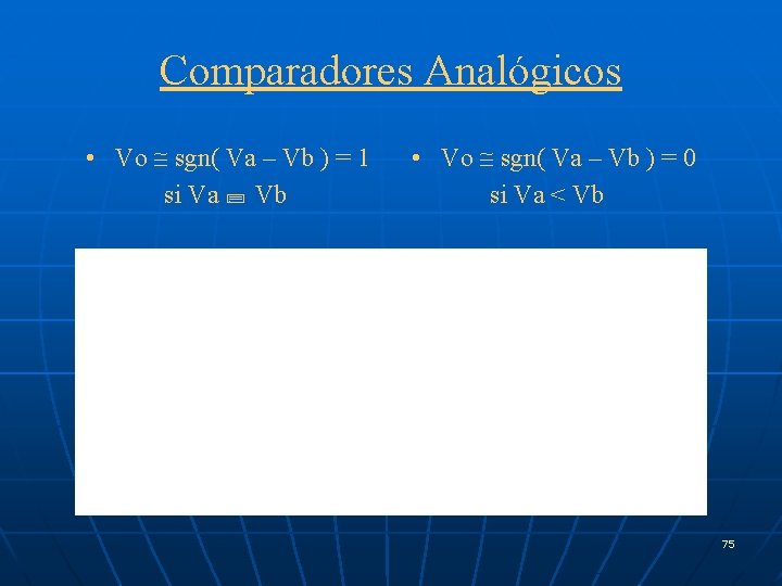 Comparadores Analógicos • Vo sgn( Va – Vb ) = 1 si Va Vb