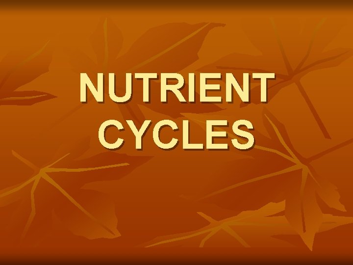 NUTRIENT CYCLES 