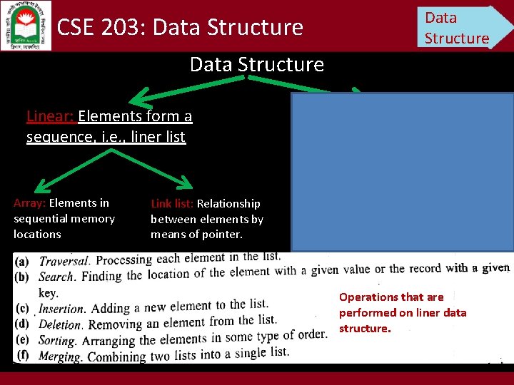 Data Structure CSE 203: Data Structure Linear: Elements form a sequence, i. e. ,