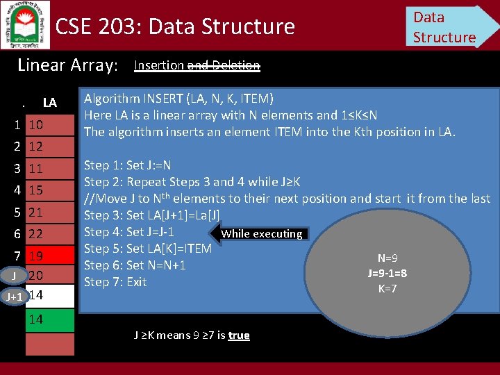 CSE 203: Data Structure Linear Array: . LA 1 10 2 12 3 11