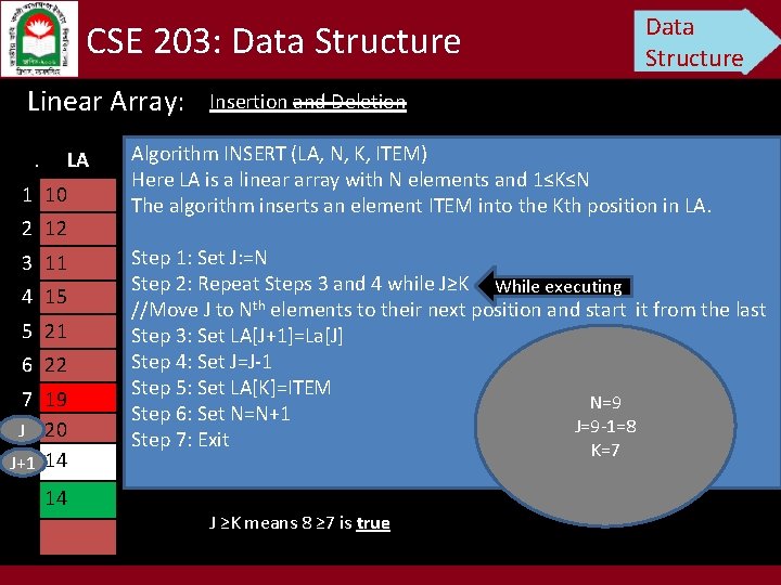 CSE 203: Data Structure Linear Array: . LA 1 10 2 12 3 11