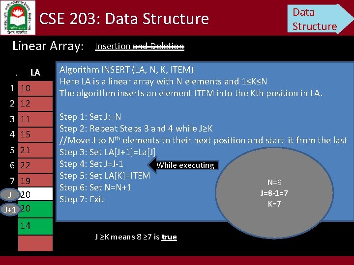 CSE 203: Data Structure Linear Array: . LA 1 10 2 12 3 11