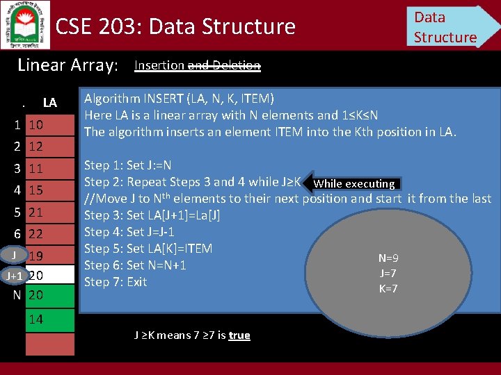 CSE 203: Data Structure Linear Array: . LA 1 10 2 12 3 11