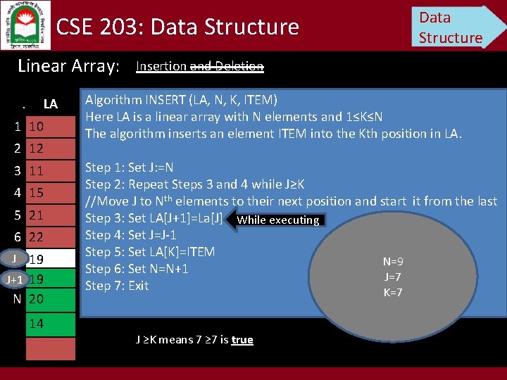 CSE 203: Data Structure Linear Array: . LA 1 10 2 12 3 11