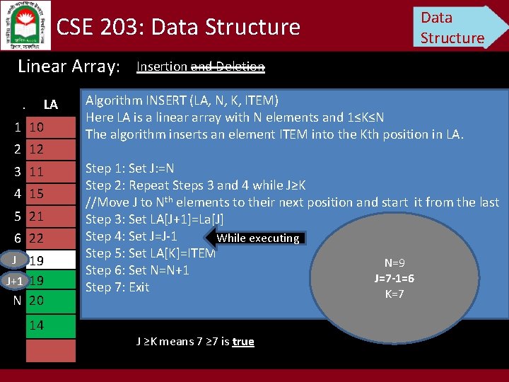 CSE 203: Data Structure Linear Array: . LA 1 10 2 12 3 11