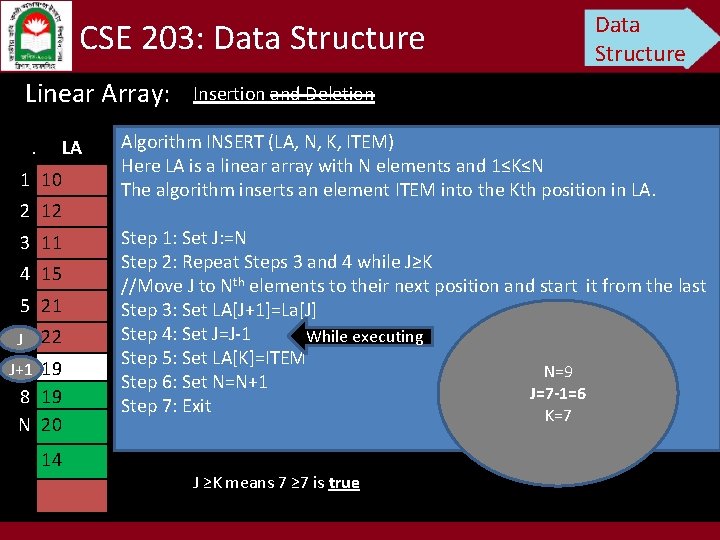 CSE 203: Data Structure Linear Array: . LA 1 10 2 12 3 11