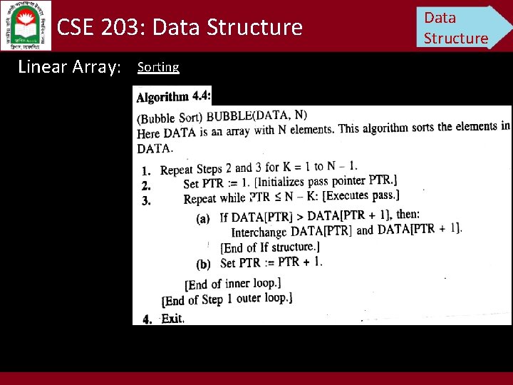 CSE 203: Data Structure Linear Array: Sorting Data Structure 