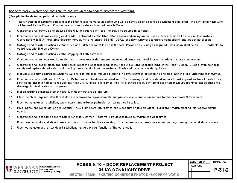 Scope of Work (Reference MMFY 15 Project Manual for all general project requirements) (See