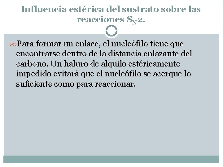 Influencia estérica del sustrato sobre las reacciones SN 2. Para formar un enlace, el