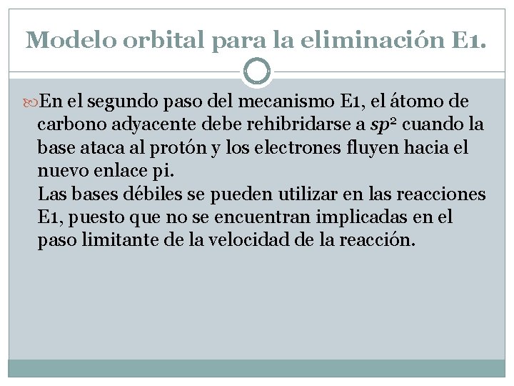 Modelo orbital para la eliminación E 1. En el segundo paso del mecanismo E