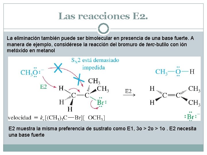 Las reacciones E 2. La eliminación también puede ser bimolecular en presencia de una