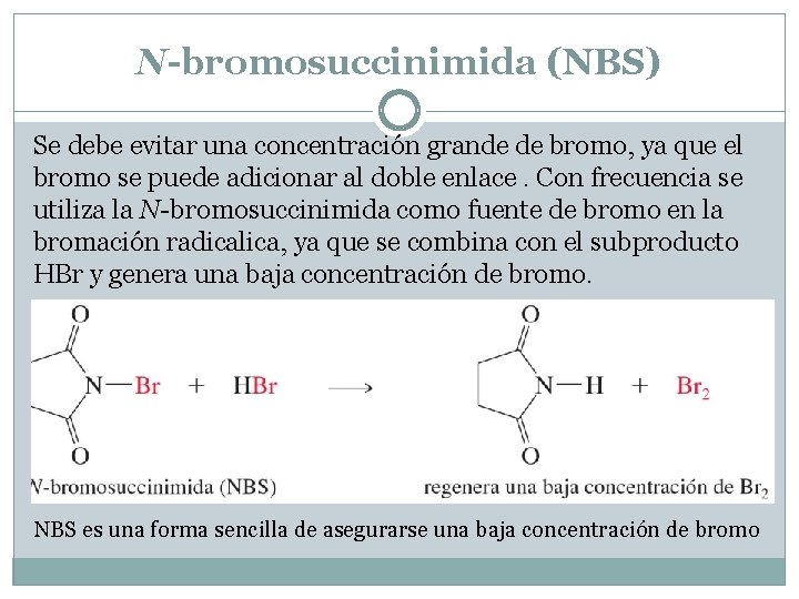 N-bromosuccinimida (NBS) Se debe evitar una concentración grande de bromo, ya que el bromo