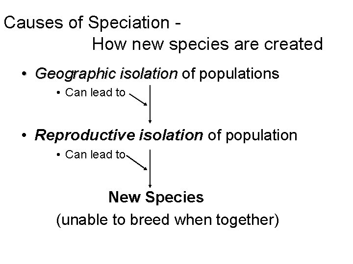Causes of Speciation How new species are created • Geographic isolation of populations •