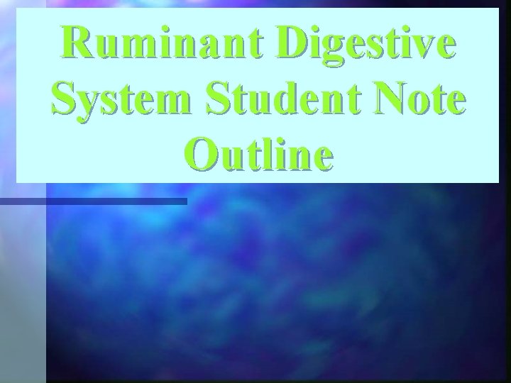 Ruminant Digestive System Student Note Outline 