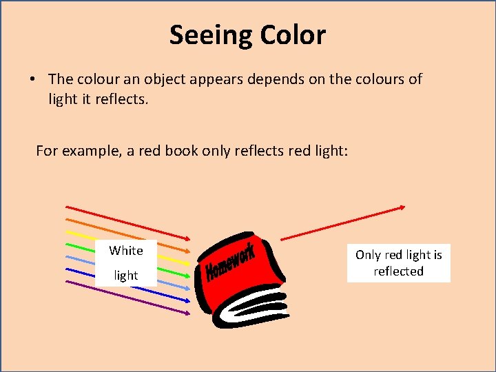 Seeing Color • The colour an object appears depends on the colours of light Seeing Color • The colour an object appears depends on the colours of light