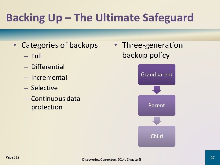 Backing Up – The Ultimate Safeguard • Categories of backups: – – – Full Backing Up – The Ultimate Safeguard • Categories of backups: – – – Full
