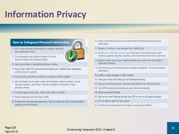 Information Privacy Page 228 Figure 5 -21 Discovering Computers 2014: Chapter 5 35 Information Privacy Page 228 Figure 5 -21 Discovering Computers 2014: Chapter 5 35