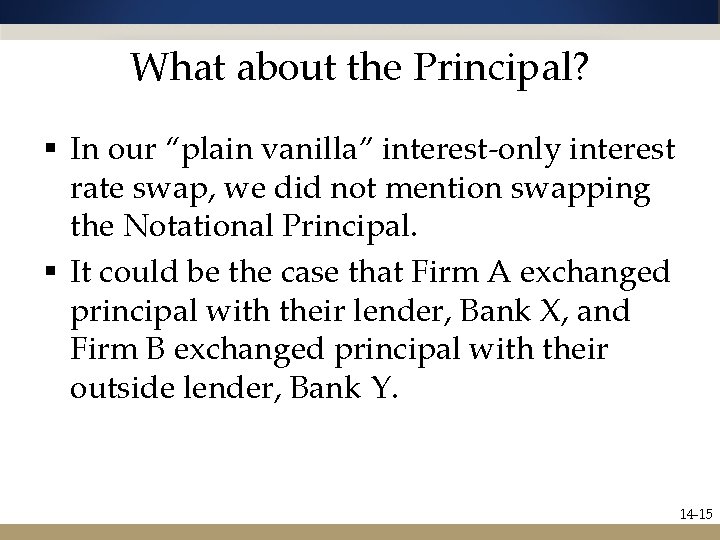 What about the Principal? § In our “plain vanilla” interest-only interest rate swap, we