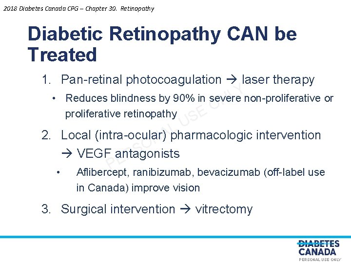 2018 Diabetes Canada CPG – Chapter 30. Retinopathy Diabetic Retinopathy CAN be Treated 1.