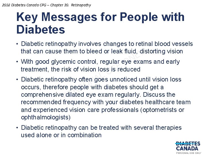 2018 Diabetes Canada CPG – Chapter 30. Retinopathy Key Messages for People with Diabetes
