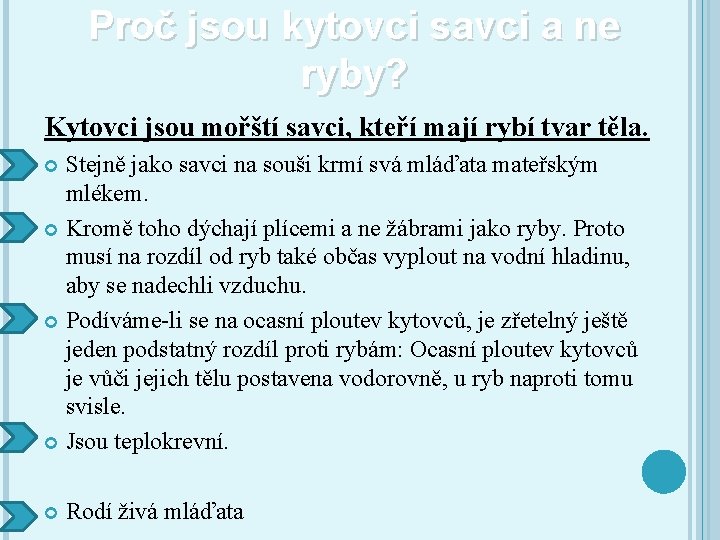Proč jsou kytovci savci a ne ryby? Kytovci jsou mořští savci, kteří mají rybí