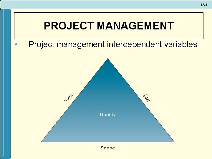 12 -4 PROJECT MANAGEMENT • Project management interdependent variables 