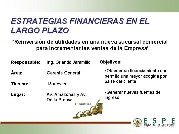 ESTRATEGIAS FINANCIERAS EN EL LARGO PLAZO “Reinversión de utilidades en una nueva sucursal comercial