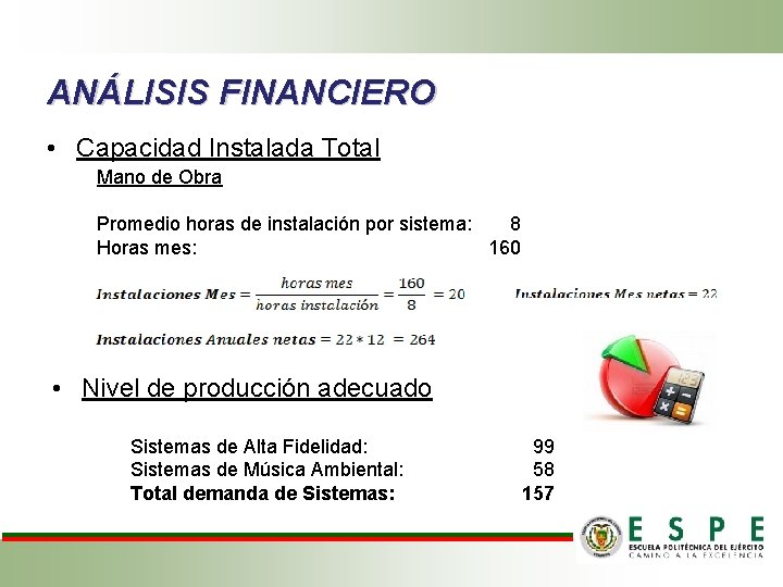 ANÁLISIS FINANCIERO • Capacidad Instalada Total Mano de Obra Promedio horas de instalación por