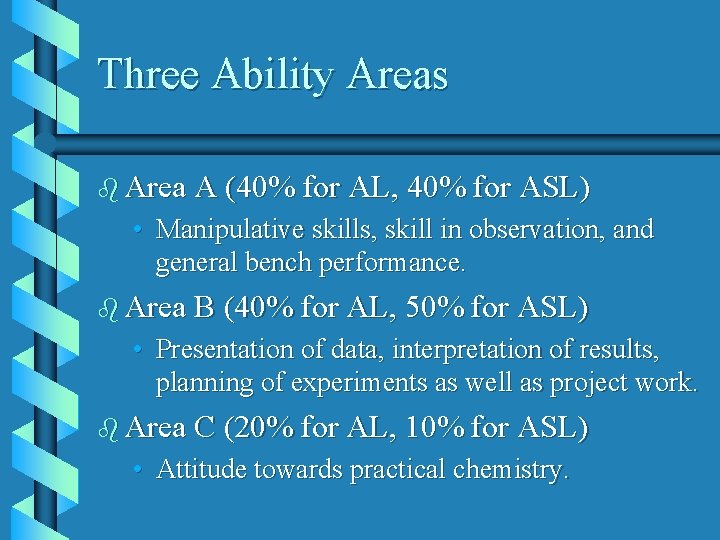Three Ability Areas b Area A (40% for AL, 40% for ASL) • Manipulative