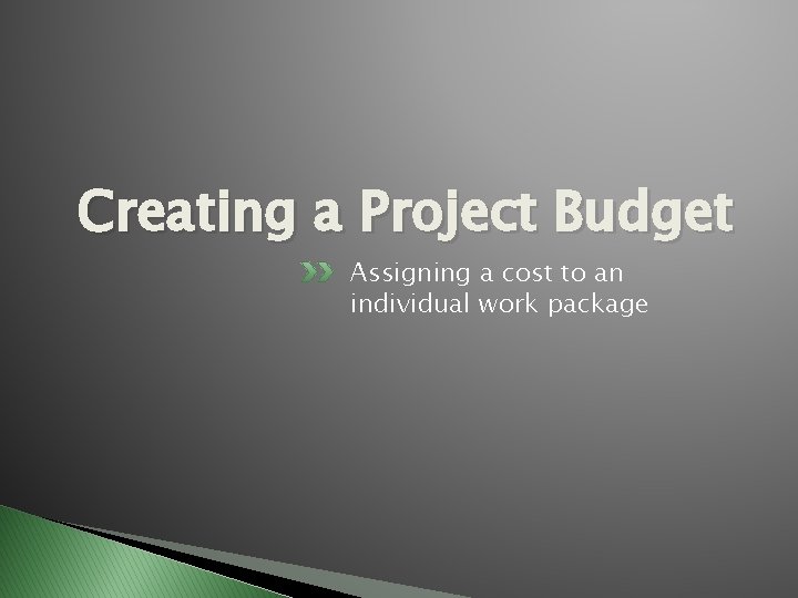 Creating a Project Budget Assigning a cost to an individual work package 