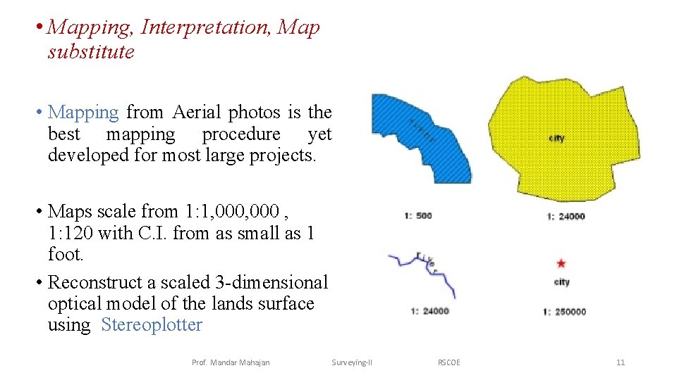  • Mapping, Interpretation, Map substitute • Mapping from Aerial photos is the best