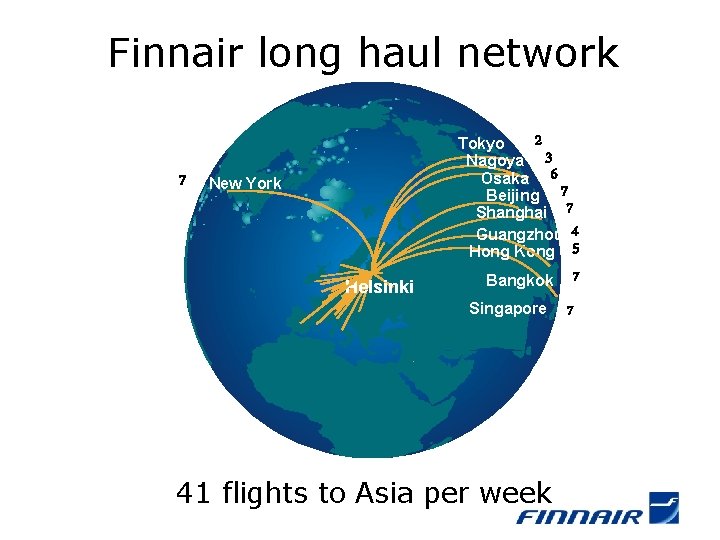 Finnair long haul network 7 2 Tokyo Nagoya 3 Osaka 6 Beijing 7 Shanghai