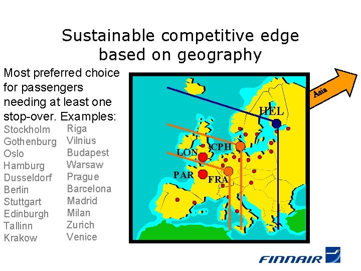 Sustainable competitive edge based on geography Most preferred choice for passengers needing at least